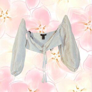 off-the-shoulder, long sleeve, bra top with tie, size small, never worn